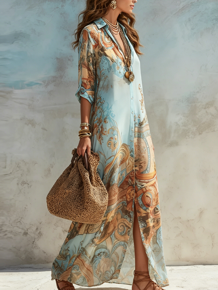 Aria | Printed Maxi Shirt Dress