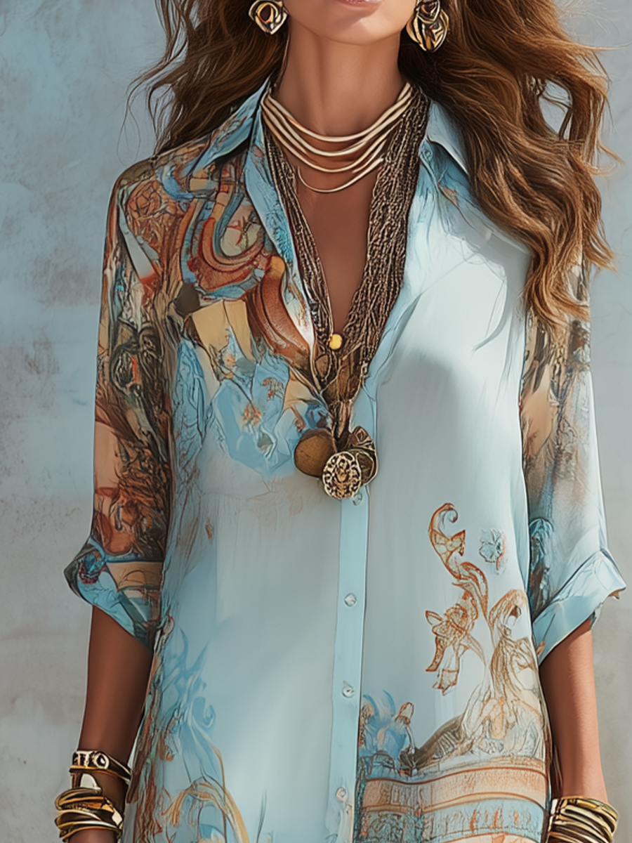 Aria | Printed Maxi Shirt Dress