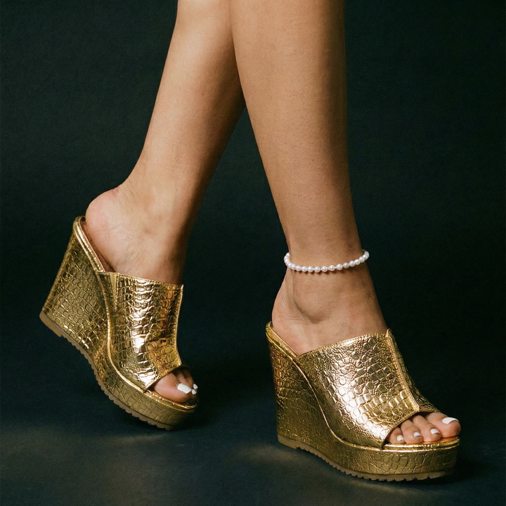 Tara | Luxe Gold Platform Wedges