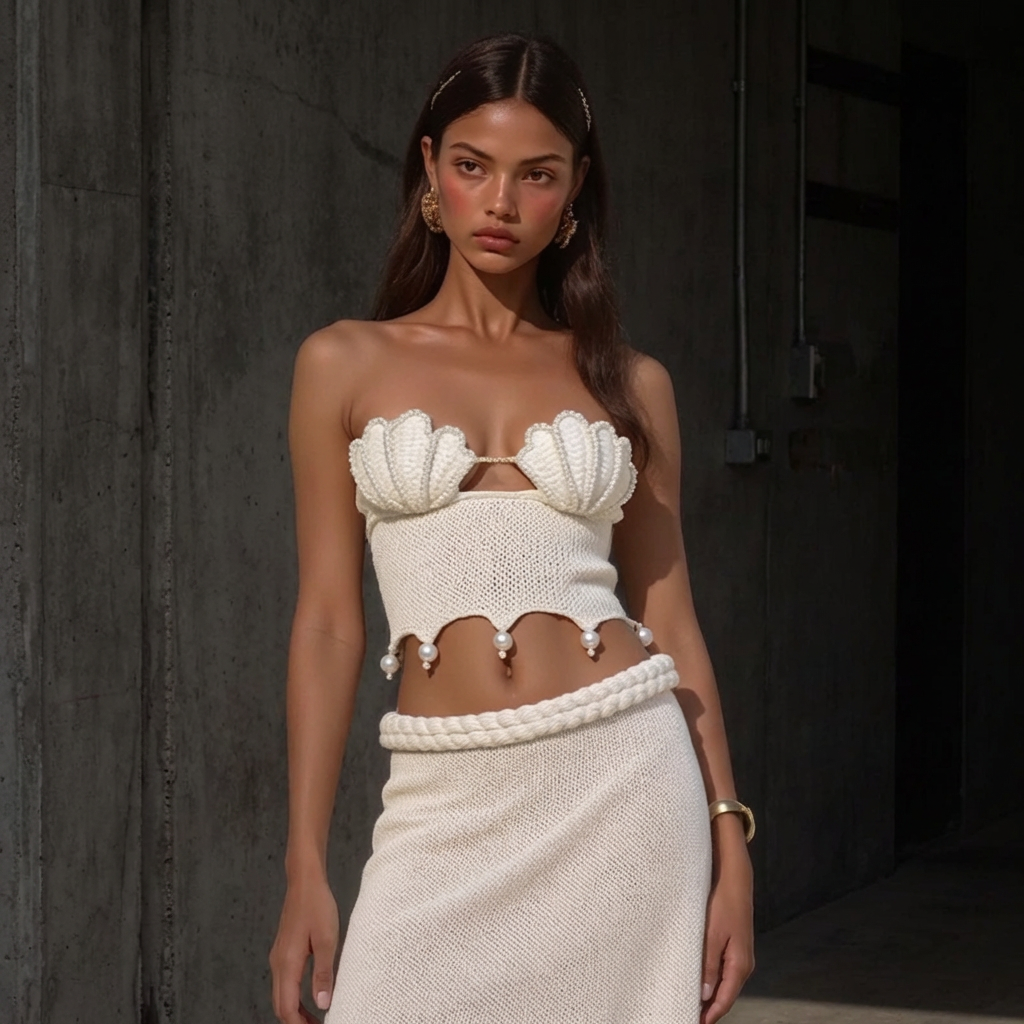 BRIDGERTON  | WOMEN'S TWO-PIECE SET | CROCHET | PEARL DETAIL