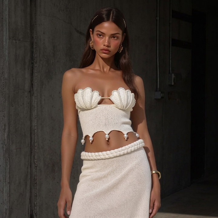 BRIDGERTON  | WOMEN'S TWO-PIECE SET | CROCHET | PEARL DETAIL